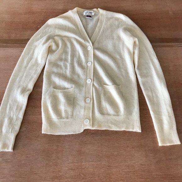 Vintage William Kasper 100% Cashmere Cardigan Women M Beige Button Up Pocket 172 - Picture 1 of 13